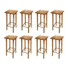 Kit 8 Banquetas Bistro Industrial Colors Ferro E Madeira Maciça - Cobre Marrom