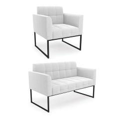 Sofá Namoradeira e Poltrona Industrial Preto Elisa Bouclê Off Wte D03 - D`Rossi