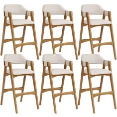 Kit 06 Banquetas Altas Para Cozinha Sala de Jantar Bar Suran L02 Linho Cru - Lyam Decor