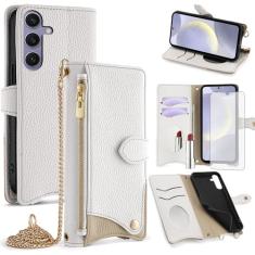 Asuwish Capa de telefone para Samsung Galaxy S24 Plus S24+ 5G capa carteira com protetor de tela de vidro temperado e capa flip espelhada, compartimento para cartão, suporte, alça transversal, célula