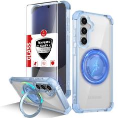 IYTRRYH Capa para Samsung Galaxy S24 FE compatível com carregamento magnético sem fio com 2 protetores de tela, capa para Galaxy S24 FE, anel de suporte embutido, proteção contra quedas de grau