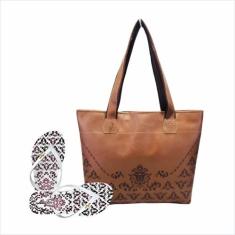 Bolsa Chinelo Feminino Arabesco Marrom Magicc Bolsas, 37/38, Marrom