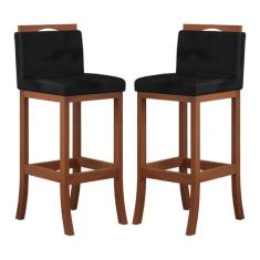 Kit 2 Banquetas Média Estofada para Balcão Turim Madeira Castanho Sued