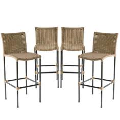 Kit 4 Banquetas Havaí em Fibra Sintética Artesanal  para Bar, Área Gou