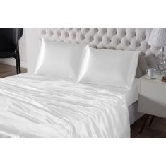 Lençol 4 Peças Casal King Branco Seda Lençol De Cima