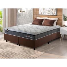 Conjunto Cama Box Marrom c/ Molas Ensacadas Benton Cinza King 193x203x71