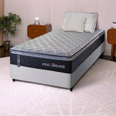 Conjunto Cama Box Solteiro Dakota Preto 88x188x57 Espuma D33