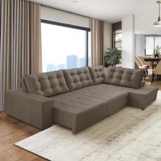 Sofá de Canto Retrátil e Reclinável com Molas 3,00x2,00 Jacke Suede Cappuccino Adonai Estofados