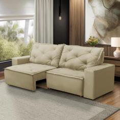 Sofá Retrátil e Reclinável 3 lugares com Molas 1,80m Ana Suede Bege Adonai Estofados