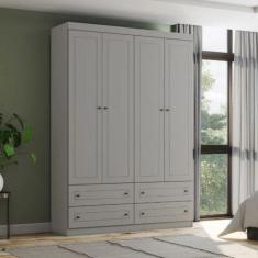 Guarda Roupa Henn Americano 4 Portas 4 Gavetas, Cinza