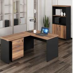 Conjunto Mesa de Escritório 170x160cm em L com Gaveteiro e Armário Est