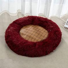 Cama de gato donut, camas de cachorro de pelúcia falsa para cães médios e pequenos - travesseiro redondo interno auto-aquecimento aconchego cama de gato lavável diâmetro 24 polegadas