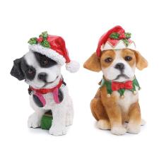 Enfeite De Natal Cachorrinhos C/gorro 14x8x9cm C/2 1107364