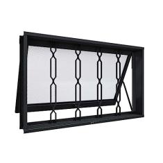 Janela de Aço Maximo Ar com Grade Mosaico 60x60x7cm Facilitá Lucasa Preto