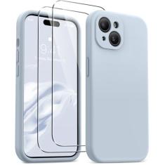 AOTESIER Capa magnética para iPhone 15, [compatível com Magsafe] [Silicone de grau alimentício] Capa atualizada para câmera e proteção de tela com [2 protetores de tela], 6,1 polegadas, azul bebê