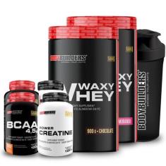 Kit 2x Whey Protein Waxy Whey Pote 900g + 2x BCAA 100g Tangerina + 2x 