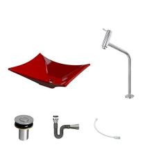 Kit Cuba L38 C/Torneira Link 1062 Metal + Válvula Click 1''B (2,6cm) + Sifão Cromado + Flexível Vermelho