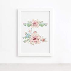Quadro Cacto Flores Moldura Branca 22x32cm