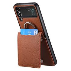 Porta-anel magnético carteira de couro para cartões Solt Case para Samsung Galaxy Z Flip 4 Flip4 Flip3 5G Zflip4 Kickstand Capa vertical, marrom, para Samsung Z Flip 3