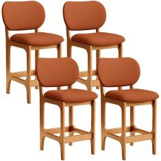 Kit 04 Banquetas Baixa Bar Cozinha E Sala De Jantar Fixa Betta L02 Imbuia Tecido Terracota - Lyam Decor