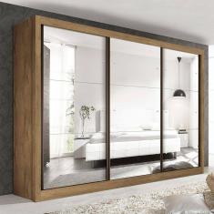 Guarda Roupa Casal Com 9 Espelhos 3 Portas Ravena Minastex Freijó