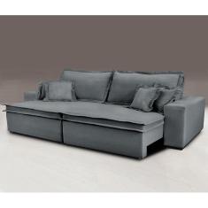 Sofa Retrátil E Reclinável Com Molas Cama Inbox Premium 2,12m Tecido Em Linho Cinza Escuro