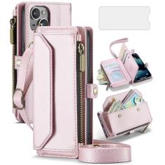 Asuwish Capa de celular para iPhone 13 Mini 5,4 polegadas com zíper carteira com protetor de tela e suporte de cartão com bloqueio RFID para celular iPhone13mini i-Phone 13minicase i iPhone13 13mini