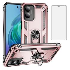Asuwish Capa de telefone para Motorola Moto G Play 2024 com protetor de tela de vidro temperado e suporte de anel de suporte rígido à prova de choque metal magnético acessórios para celular resistente