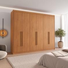 Guarda Roupa Casal 6 Portas com Puxador de Madeiras 8 Gavetas Cinamomo