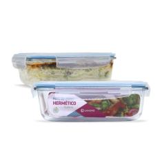 KIT 2 Potes de Vidro Retangular com Tampa Hermética 1520ml - U4HOME, B