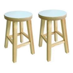 kit 2 Banco Banqueta Média Hardman Madeira Natural Assento Redondo MDF