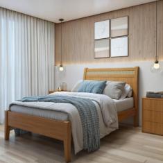 Cama Casal 140cm Madeira Maciça Ratan Esmeralda - Josandro