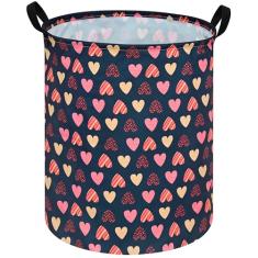 ACMUUNI Cesto de lavanderia redondo com coração de 40 cm, cesto de roupa dino, com alças, organizador de brinquedos para bebês, cesta de presente para quarto de meninos e meninas, decoração de quarto