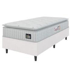 Cama Box Solteiro Colchão Espuma D45 Lazio Pillow Top 88x188x62cm Branco Hellen – Suporta Até 150 Kg Por Pessoa