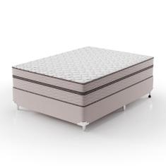 Cama Box Casal com Colchão Sonhare Mola Ensacada Bege