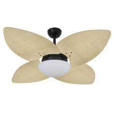 Ventilador Teto Volare Preto Vidro Dunamis Palmae Palha 110V