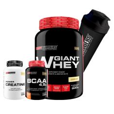 Giant Whey 900g + BCAA 4,5 100g + Creatina 100g + Coqueteleira - Bodybuilders-Unissex