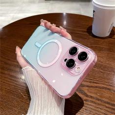 Capa de carga sem fio com padrão gradiente de luxo para iPhone 11 12 13 14 Pro Max Plus Capa magnética transparente macia, verde, para iPhone 13Pro Max