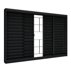 Janela de Aço Veneziana de Correr Central Sem Folha para Vidro com Grade Quadrada 4 Folhas 100x120cm Aço Pronto Riobras Preto