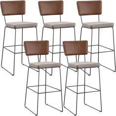 Kit 05 Banqueta Alta Cozinha Allana L02 Marrom Linho Bege