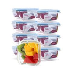 KIT 9 Potes de Vidro Quadrado com Tampa Hermética 320ml - U4home, Azul