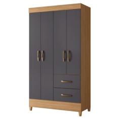 Guarda Roupas Solteiro 4 Portas 2 Gavetas Mobi Albatroz (Nature/Grafite)