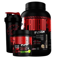 Kit Whey Protein Fusion + Pré Treino Muscle Pump + Shaker-Unissex
