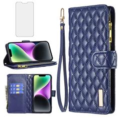 Asuwish Capa de celular para iPhone 14 6,1 polegadas com protetor de tela de vidro temperado e suporte de cartão de crédito flip acessórios para celular iPhone14 5G i i-Phone i14 iPhone14 capa