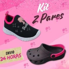 Kit 2 Pares Babuche Tênis Calce Fácil Infantil Menina Barbi Confortáve