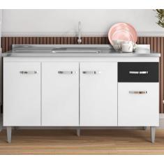 Balcão Gabinete Para Pia Gabriela 150mt 4 portas 1 gaveta Sem Tampo Fl