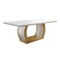 Mesa de Sala Jantar Jade c/ Tampo180x90cm Madeirado Vidro Canto Curvo - Imbuia/Off White - Rufato