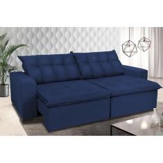 Sofá Retrátil E Reclinavel Oklahoma 2,02m Com Molas E Pillow No Assento Tecido Suede Azul