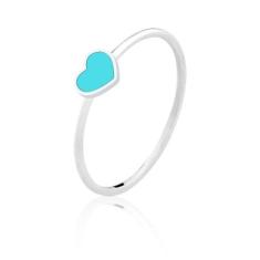 Anel de Prata Fio Coração Turquesa - Sal do Mar, 13, Prata
