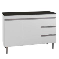 Balcão De Cozinha Andréia Branco Com Tampo 100 Cm Preto Fosco – Ajl